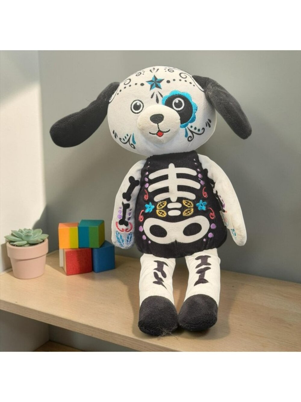 Spark Create Imagine Day Of The Dead Dog Plush Skeleton Design 16”